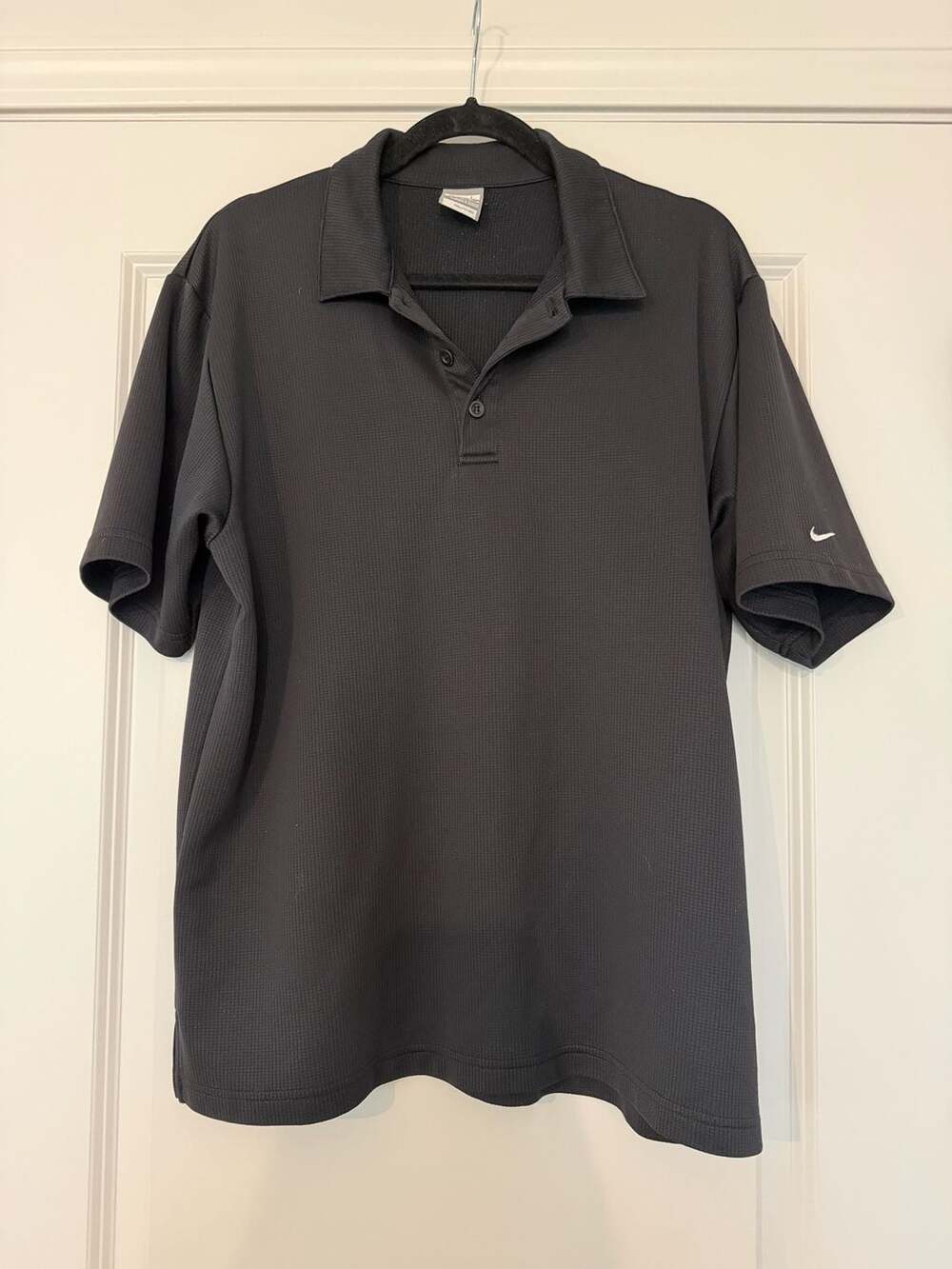 Nike Golf Polo Size L Black Thermal Knit Swoosh